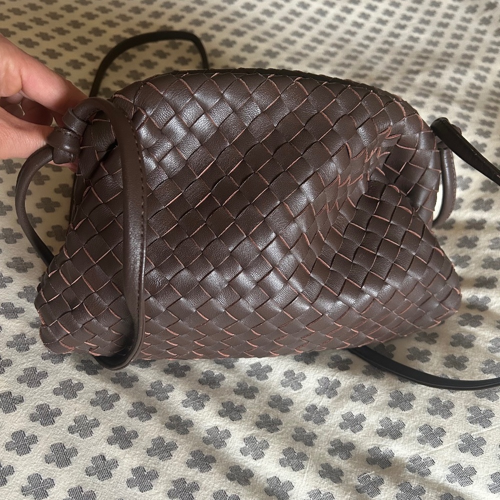 Italian Leather Handwoven Crossbody Clutch, Chocolate Brown